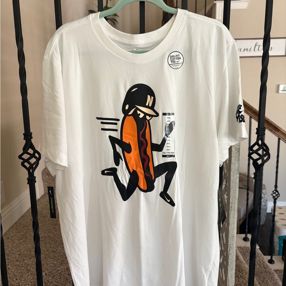 White Graphic T-Shirt with Hot Dog Design